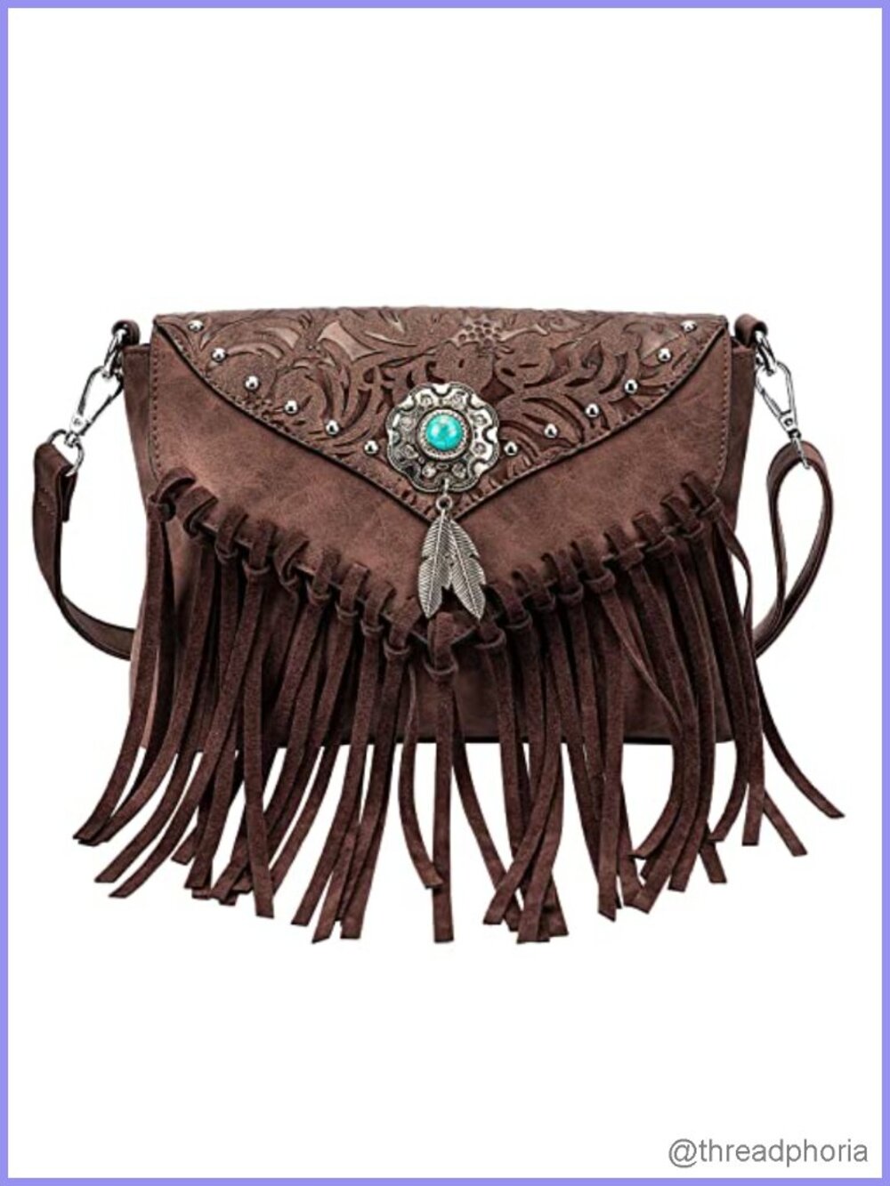 Faux Leather Small Crossbody Bag Boho Fringe Tassel Purse with Adjustable Strap